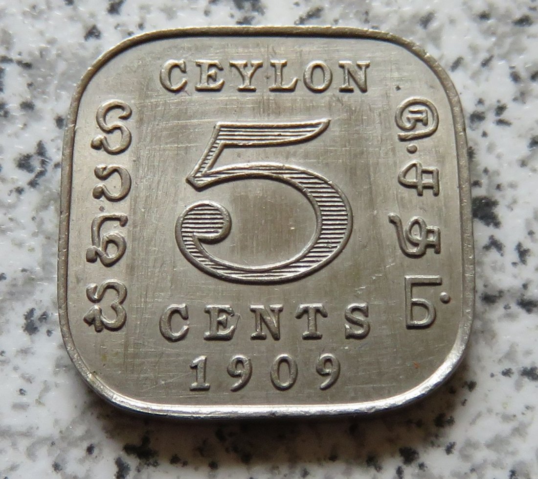  Ceylon 5 Cents 1909, Erhaltung   