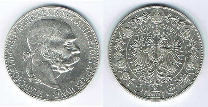  SZAIVERT KAISERREICH ÖSTERREICH FRANZ JOSEPH 5 KRONEN 1907 WIEN   