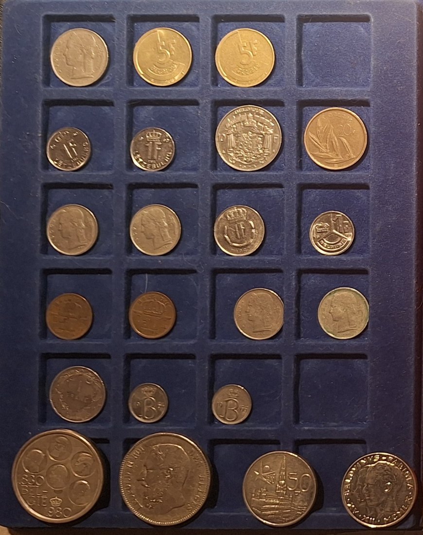  Belgien, 5 Ct's bis 500 Franc-Lot Gewicht:fein 60,285g; ab 1911-alle außer Kurs   