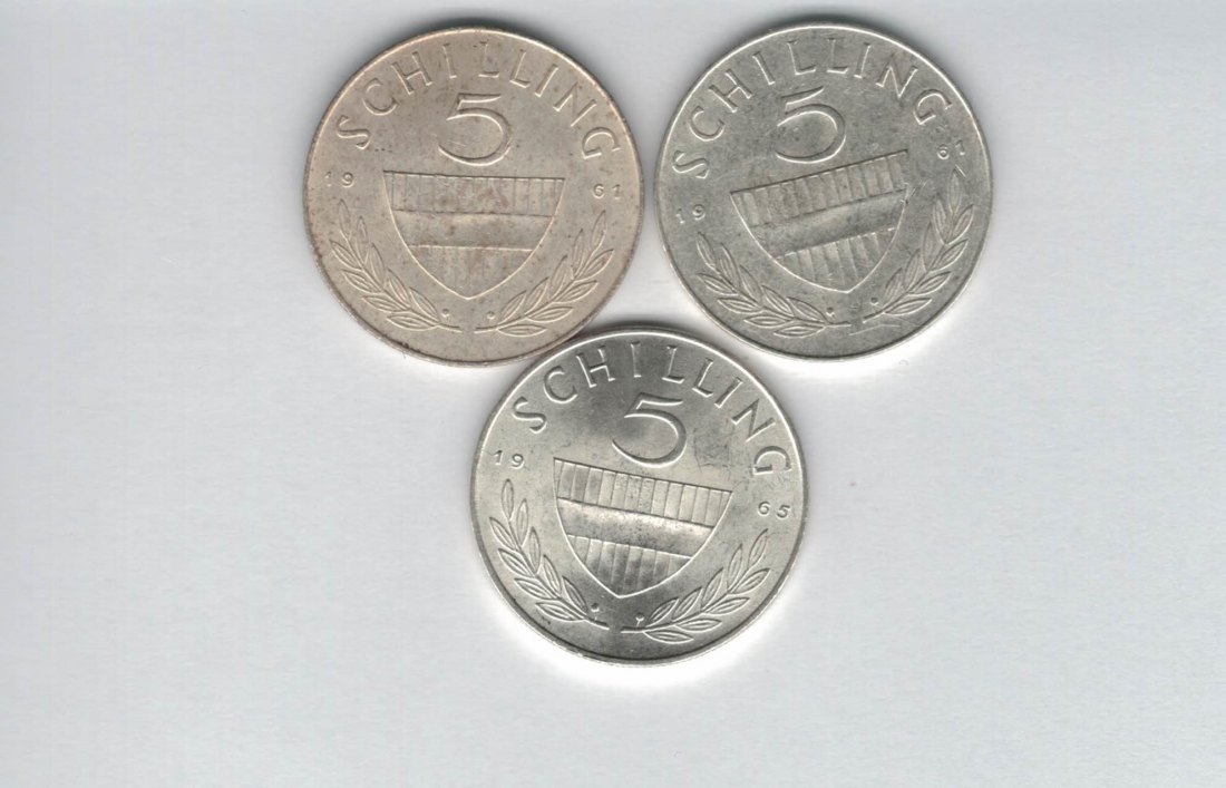  5 Schilling 1961 1965 3 Stk silber á 3,32 fein Österreich Spittalgold9800 (1054   