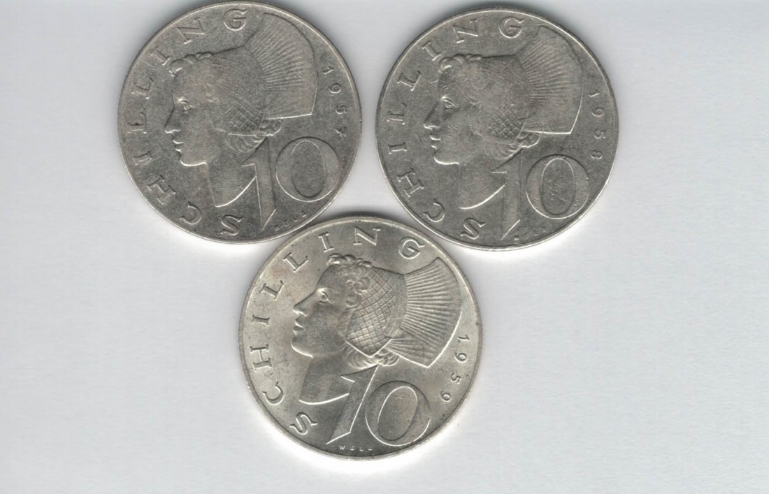  10 Schilling 1957 1958 1959 Ag silber á 4,8g fein Österreich 2. Republik Spittalgold9800 (4785)   
