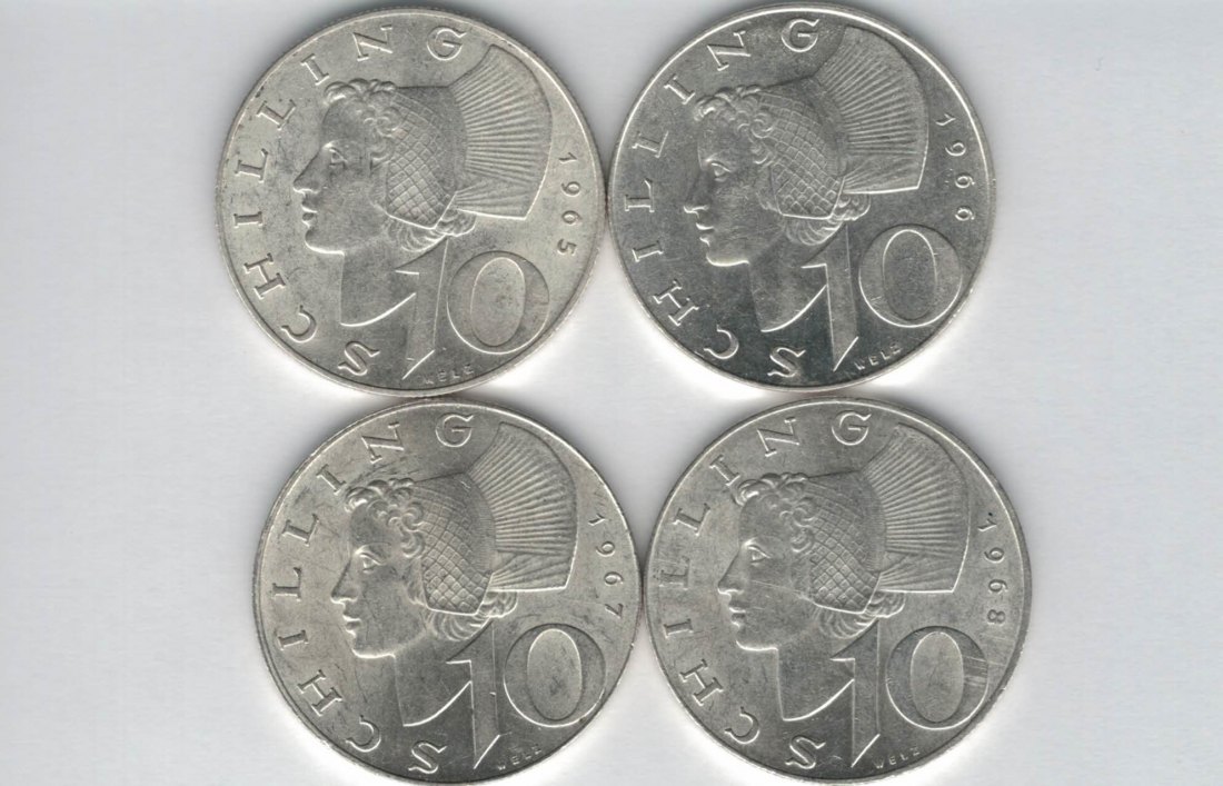  10 Schilling 1965 1966 1967 1968 silber á 4,8g fein Österreich 2. Republik Spittalgold9800 (4785)197   