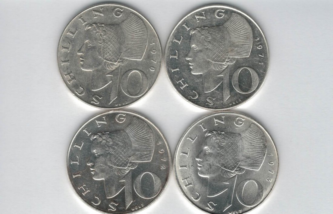  10 Schilling 1970 1971 1972 1973 silber á 4,8g fein Österreich 2. Republik Spittalgold9800 (4785)197   
