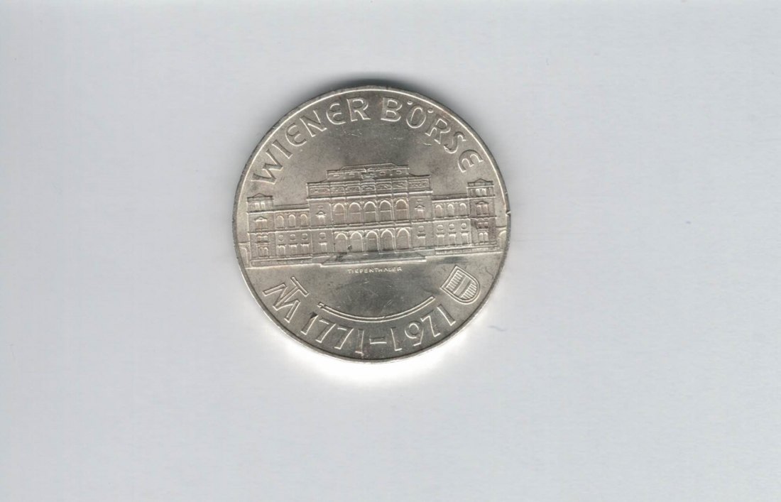 25 Schilling 1971 Wiener Börse 200 Jahre silber 10,4 g fein Österreich Spittalgold9800 (04588/17)   