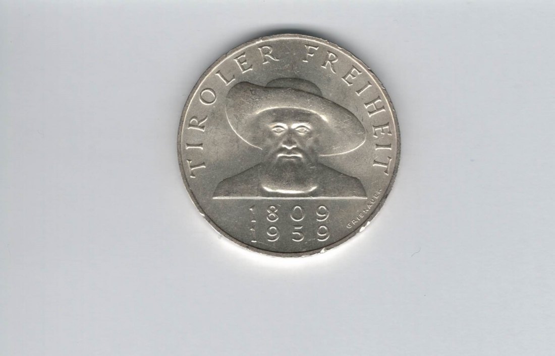  50 Schilling 1959 Andreas Hofer Tiroler Freiheit silber 18g fein Österreich Spittalgold9800 (4584/1)   