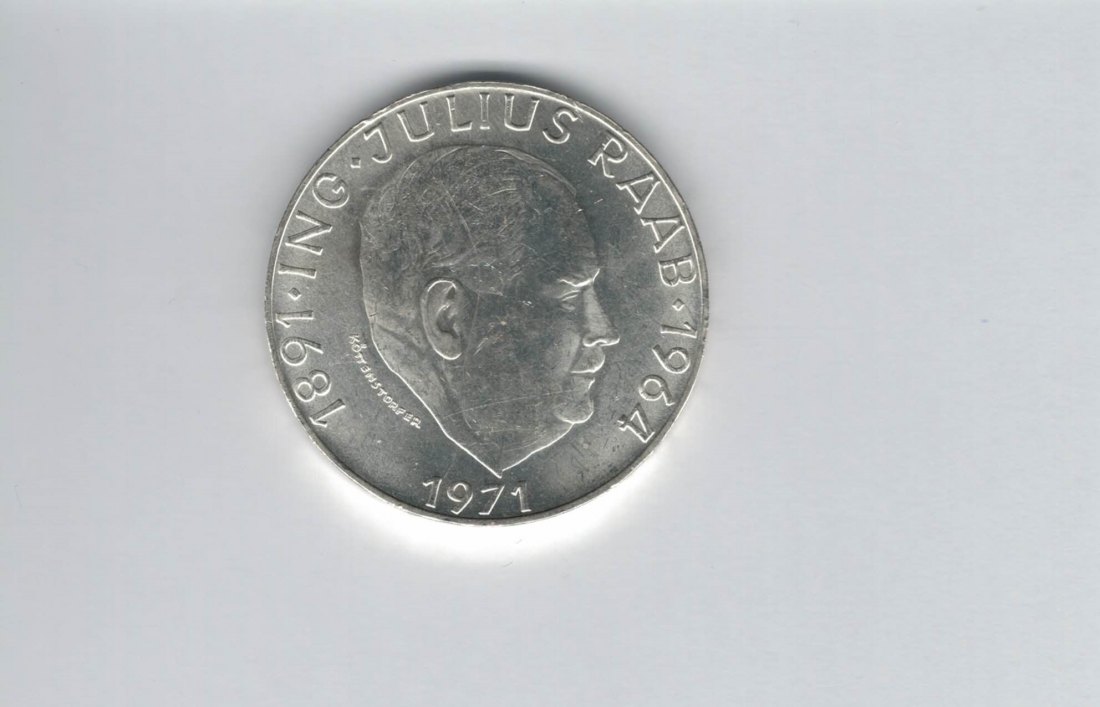  50 Schilling 1971 Julius Raab 2. Republik Ag 18g fein Österreich Spittalgold9800 (4584/11)   