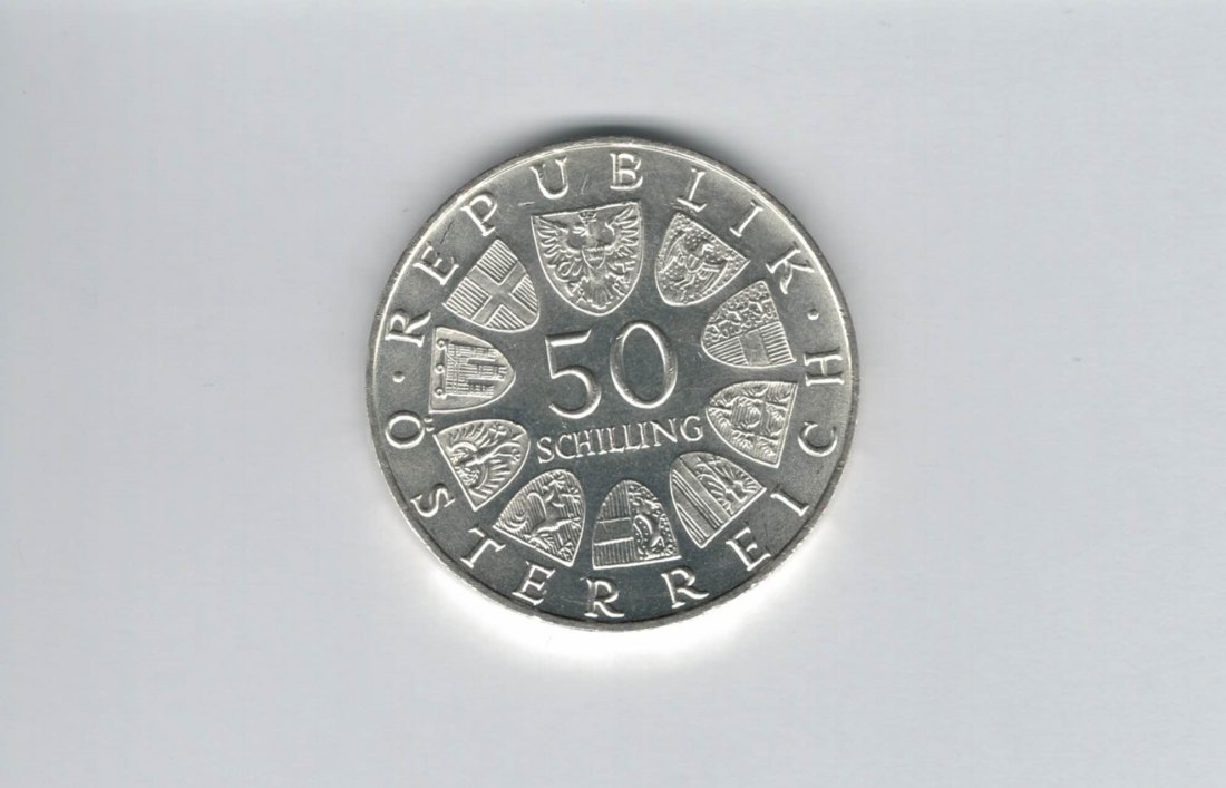  50 Schilling 1971 Julius Raab 2. Republik Ag 18g fein Österreich Spittalgold9800 (4584/11)   