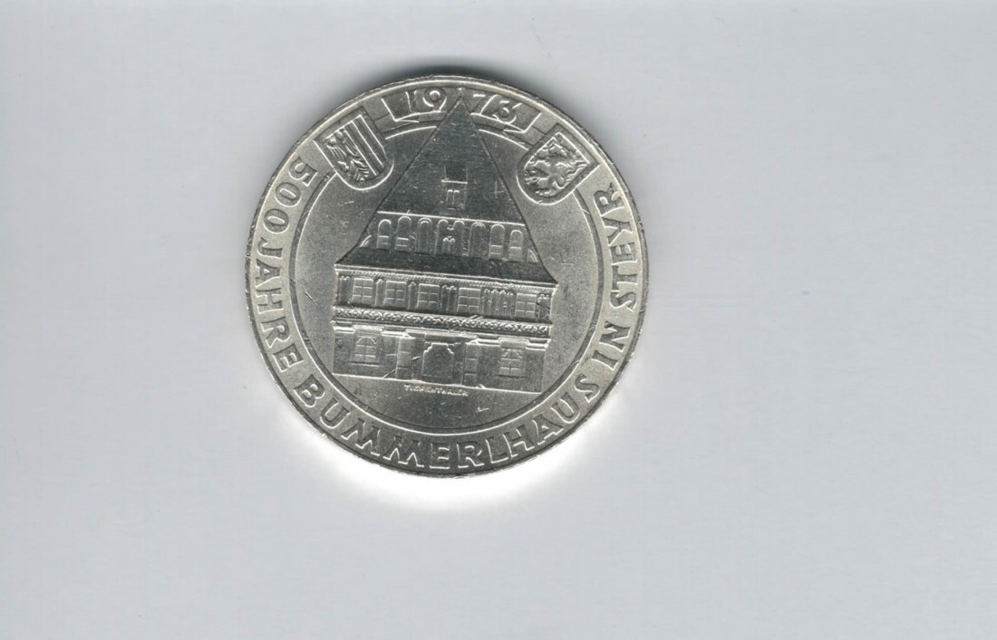  50 Schilling 1973 Bummerlhaus in Steyr 500 Jahre Ag/18g fein Österreich Spittalgold9800 (4584/14)   