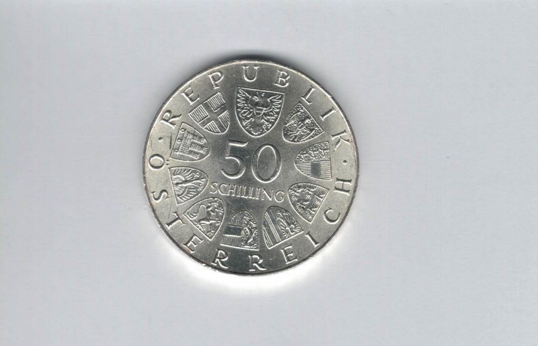  50 Schilling 1973 Bummerlhaus in Steyr 500 Jahre Ag/18g fein Österreich Spittalgold9800 (4584/14)   
