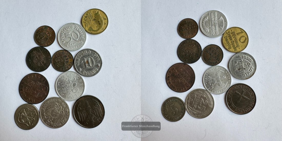  LOT: Dt. Reich 10x div. 5 Reichsmark 1934-1938 + div. unedle Coins FM-Frankfurt Feinsilber: 125g   