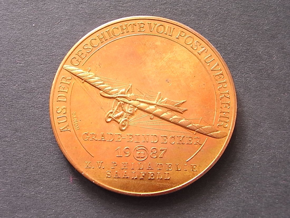  Saalfeld Medaille Post und Verkehr mit Grade Eindecker 40mm Proof   