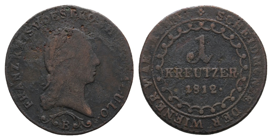  Altdeutschland; 1 Kreuzer 1812; Kaiser Franz II.; Kupfermünze   