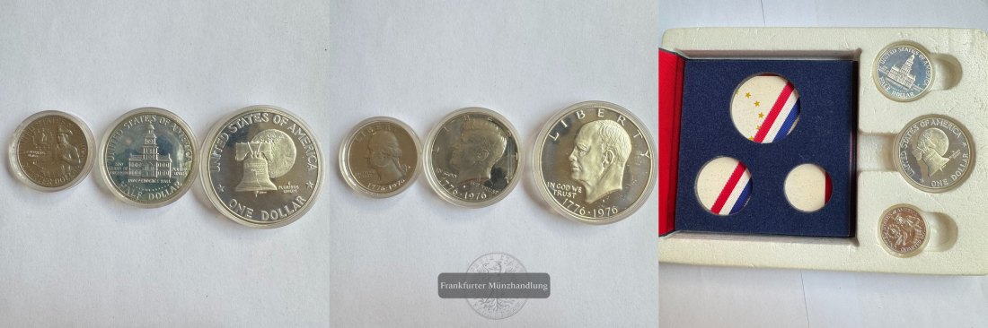  USA 1, 1/2 & 1/4 Dollar 1976 San Francisco Mint FM-Frankfurt Feinsilber: 16,736g   