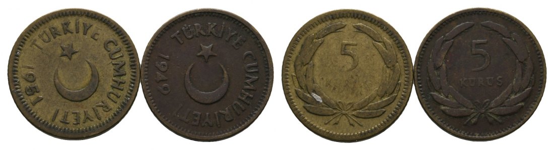  Türkei; 2x 5 Kurus 1951/ 1949   