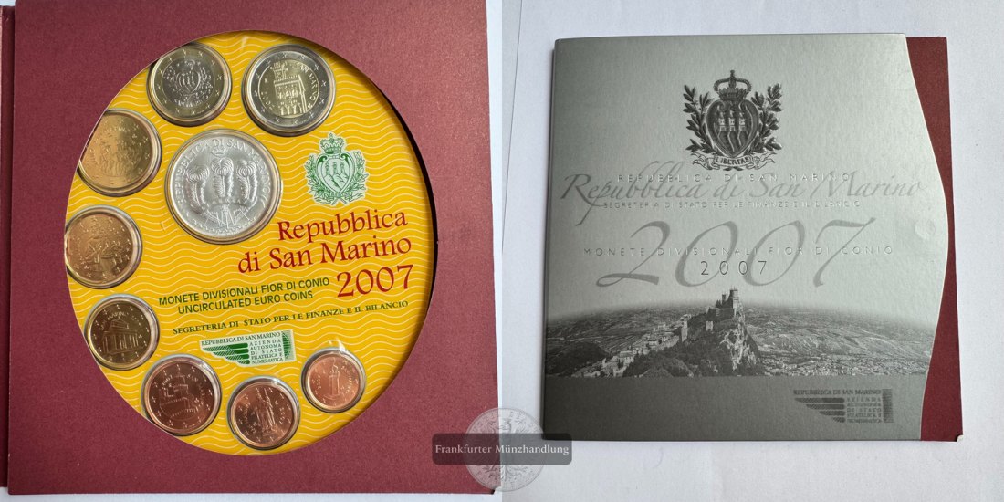  San Marino 2007er Kursmünzenset mit 5 Euros (Equal Opportunity) 2007 FM-Frankfurt Feinsilber: 16,65g   