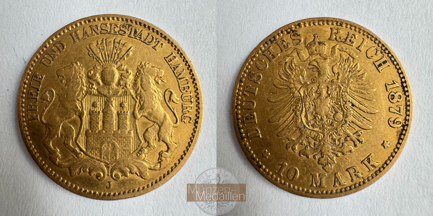 Dt. Kaiserreich Hamburg MM-Frankfurt KM#600 Feingold: 3,58g 10 Mark (1875-88) 1879 J 
