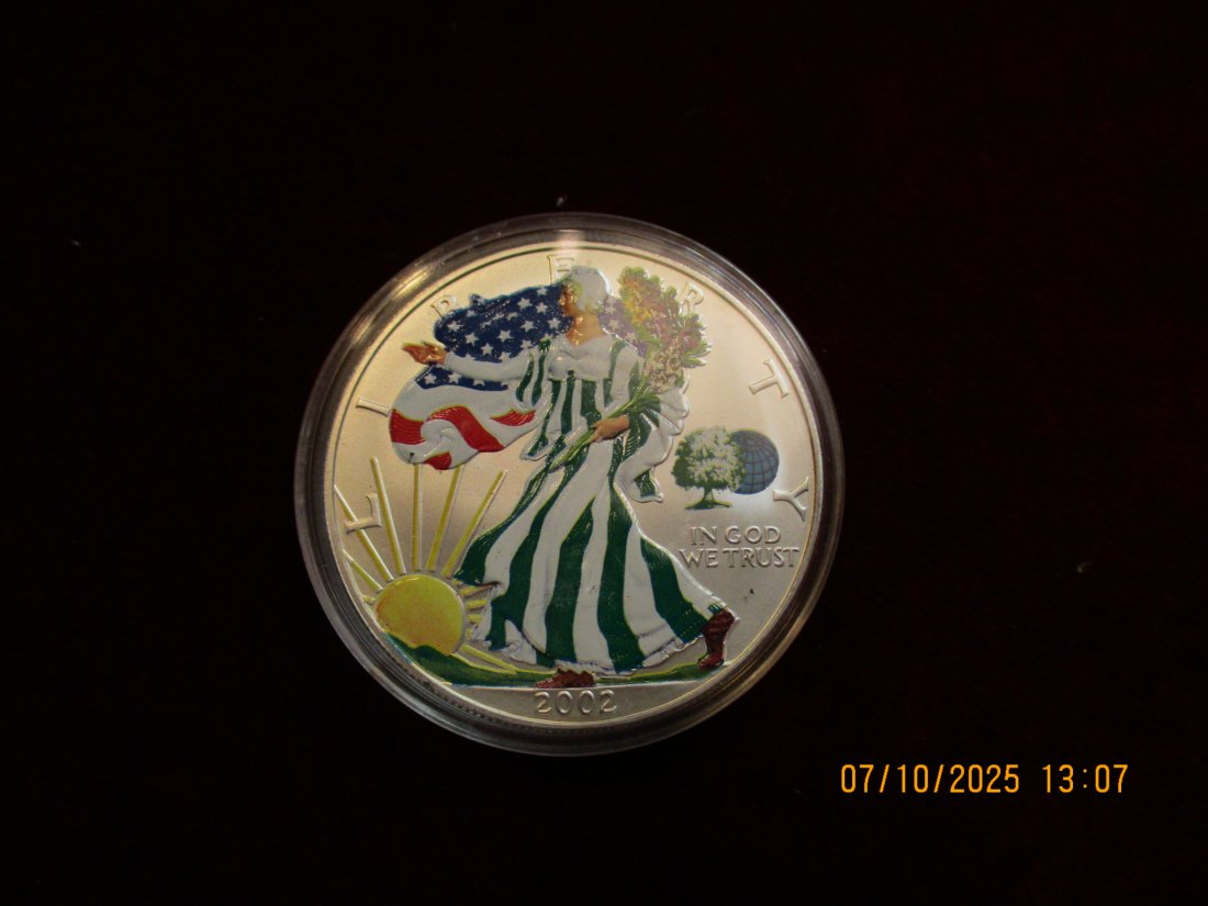  USA 1 Dollar 2002 American Eagle Color, 999er Silber Gewicht: 31,1g   
