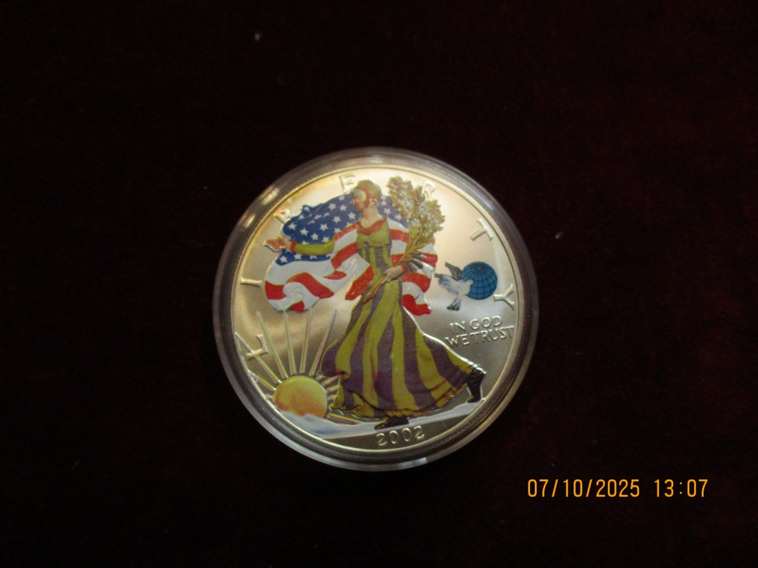  USA 1 Dollar 2002 American Eagle Color, 999er Silber Gewicht: 31,1g   