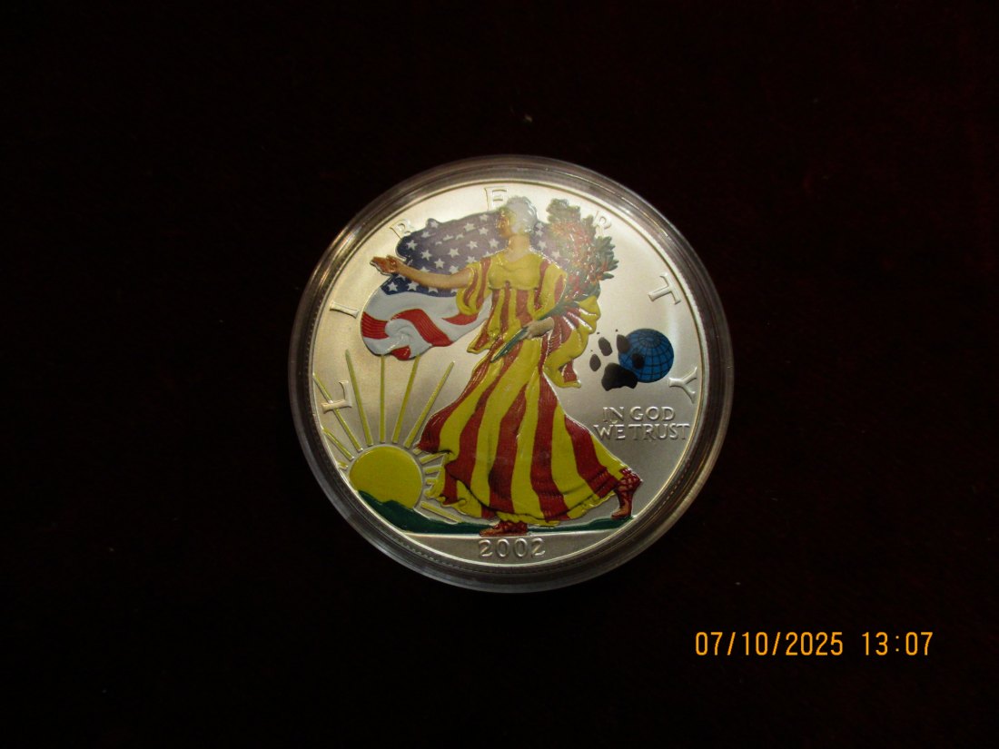  USA 1 Dollar 2002 American Eagle Color, 999er Silber Gewicht: 31,1g   