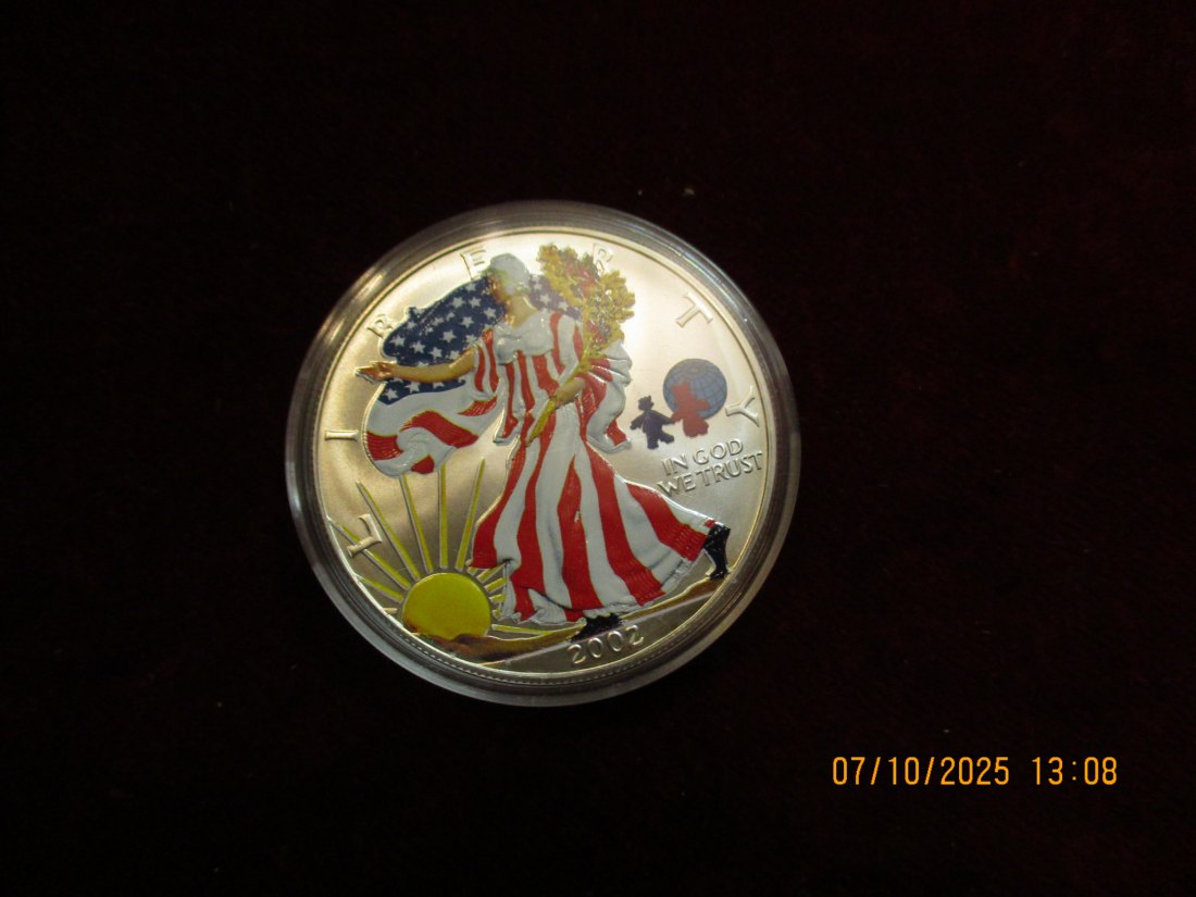  USA 1 Dollar 2002 American Eagle Color, 999er Silber Gewicht: 31,1g   