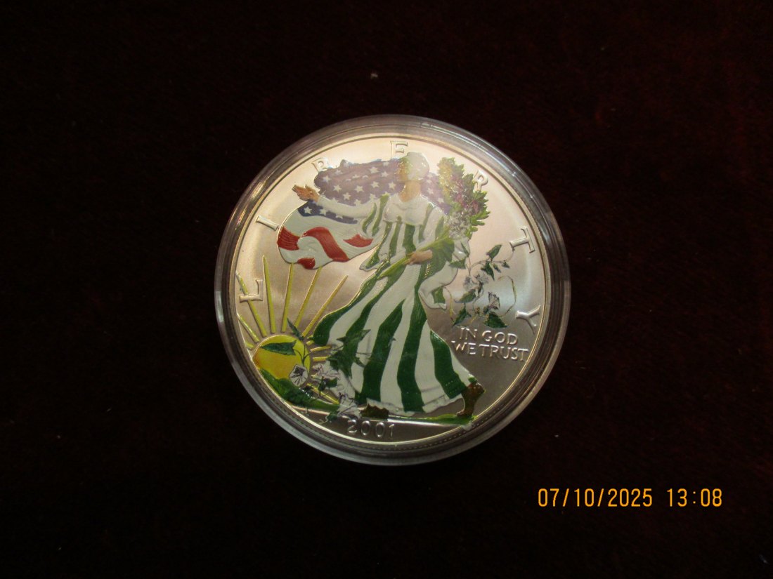  USA 1 Dollar 2001 American Eagle Color, 999er Silber Gewicht: 31,1g   