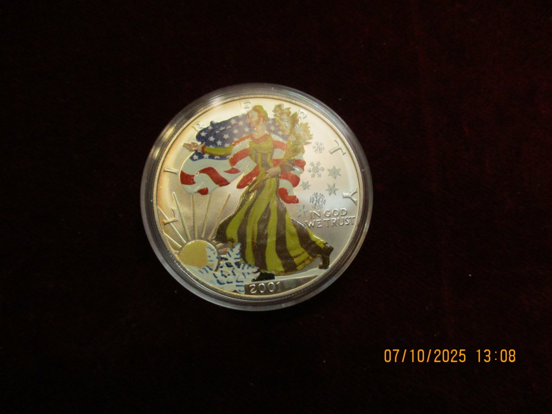  USA 1 Dollar 2001 American Eagle Color, 999er Silber Gewicht: 31,1g   