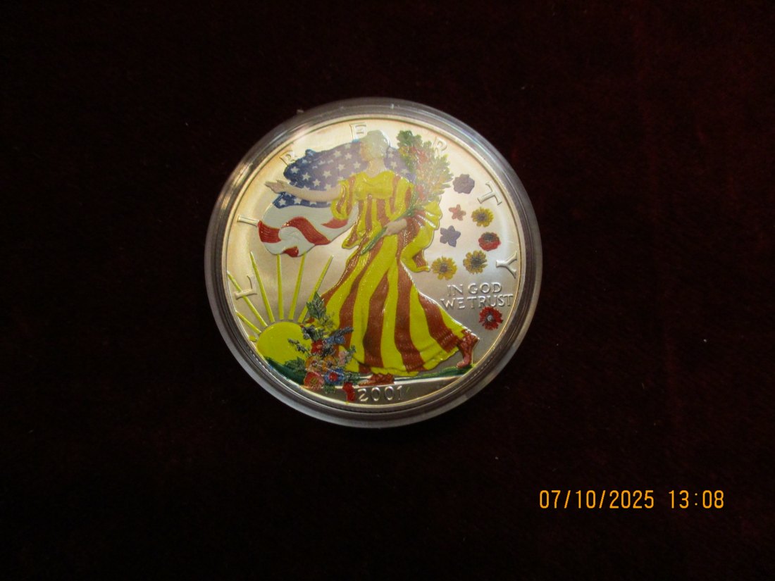  USA 1 Dollar 2001 American Eagle Color, 999er Silber Gewicht: 31,1g   
