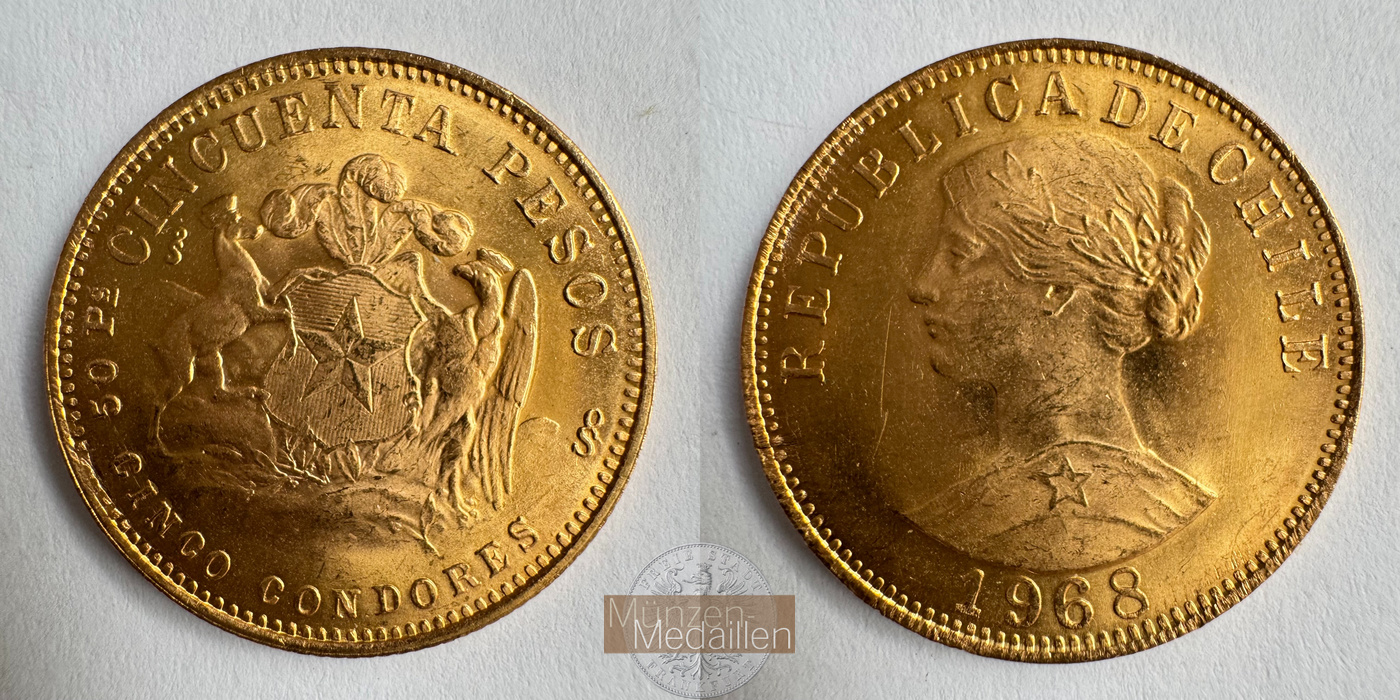  Chile 50 Pesos 1968 (1926-74) MM-Frankfurt KM#169 Feingold: 9,15g   
