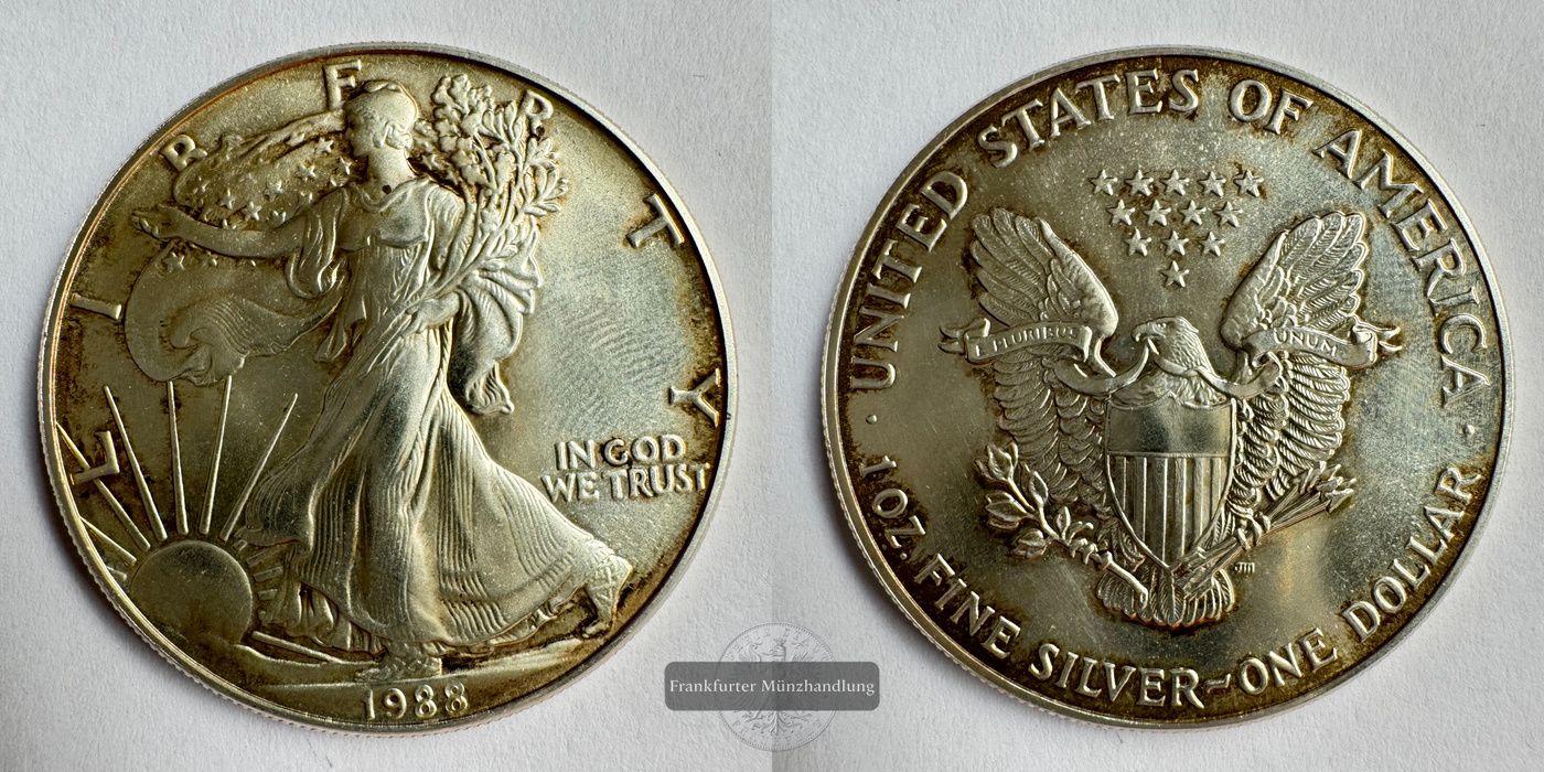  USA 1 Dollar 1988 (1986-2021) Walking Liberty FM-Frankfurt KM#273 Feinsilber: 31,1g   
