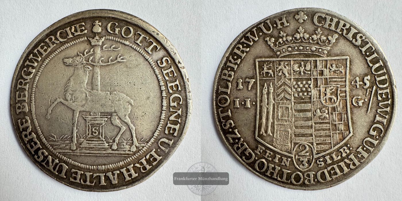  DE ⅔ Thaler Christof Louis II & Frederick Botho 1745 (1739-57) FM-Frankfurt KM#211 Silberraugw.: 13g   