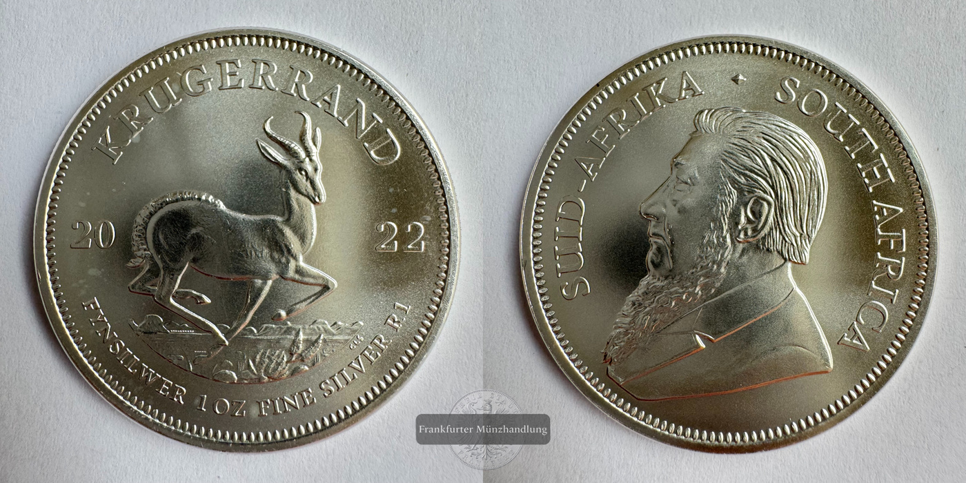  Süd Afrika. 1 Rand Silber-Krügerrand 2022 FM-Frankfurt KM#691 Feinsilber: 31,10g   