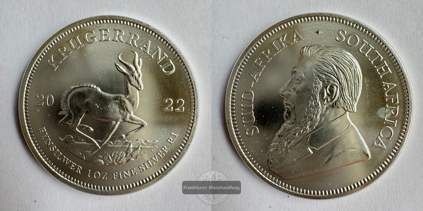  Süd Afrika. 1 Rand Silber-Krügerrand 2022 FM-Frankfurt KM#691 Feinsilber: 31,10g   