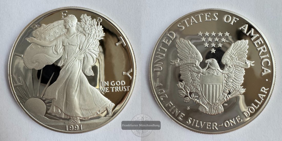  USA 1 Dollar 1991 Walking Liberty FM-Frankfurt KM#273 Feinsilber: 31,1g   