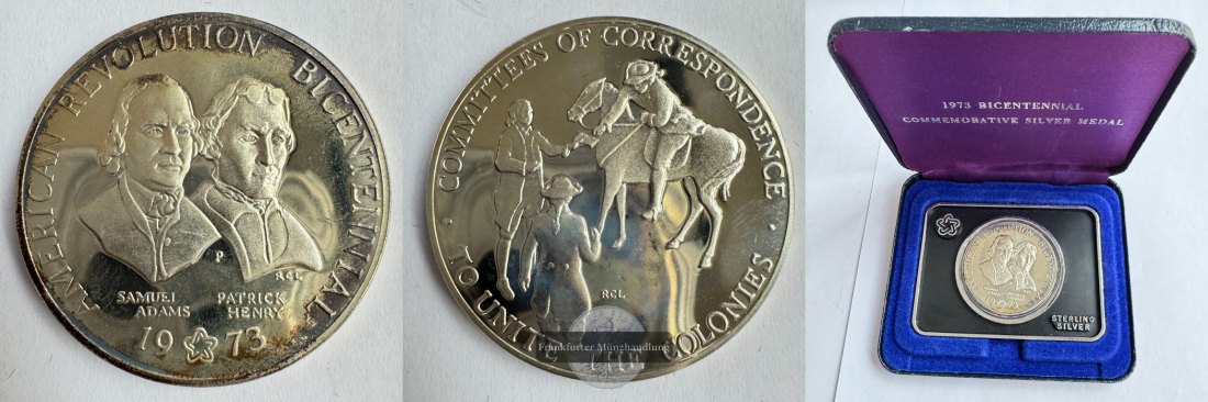  USA Medal American Revolution (Samuel Adams and Patrick Henry) 1973 FM-Frankfurt Feinsilber: 28,49g   