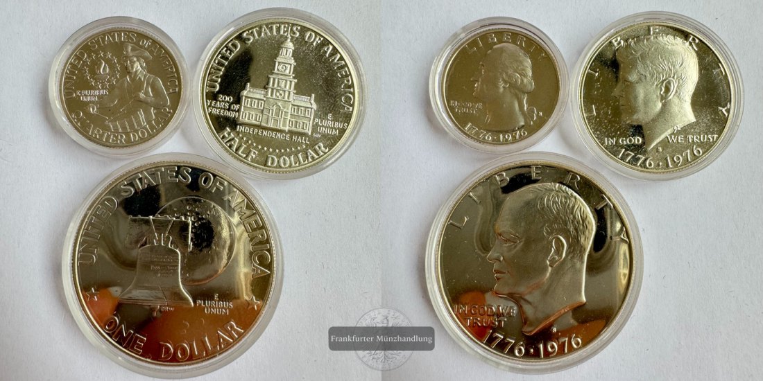  USA 1, 1/2 & 1/4 Dollar 1976 San Francisco Mint FM-Frankfurt Feinsilber: 16,736g   