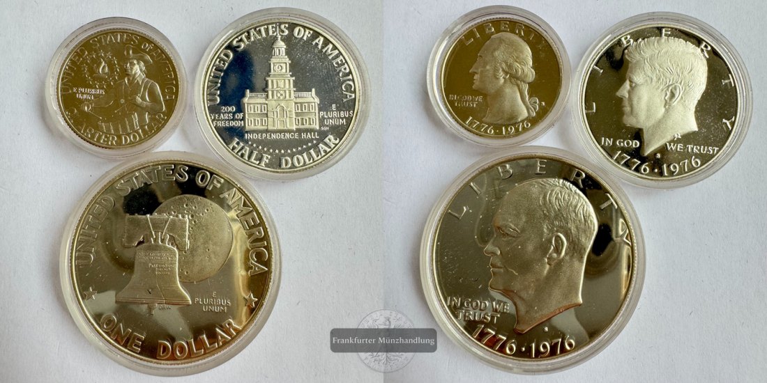  USA 1, 1/2 & 1/4 Dollar 1976 San Francisco Mint FM-Frankfurt Feinsilber: 16,736g   