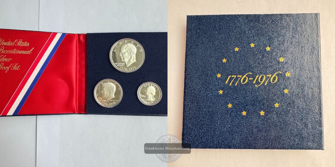  USA 1, 1/2 & 1/4 Dollar 1976 San Francisco Mint FM-Frankfurt Feinsilber: 16,736g   