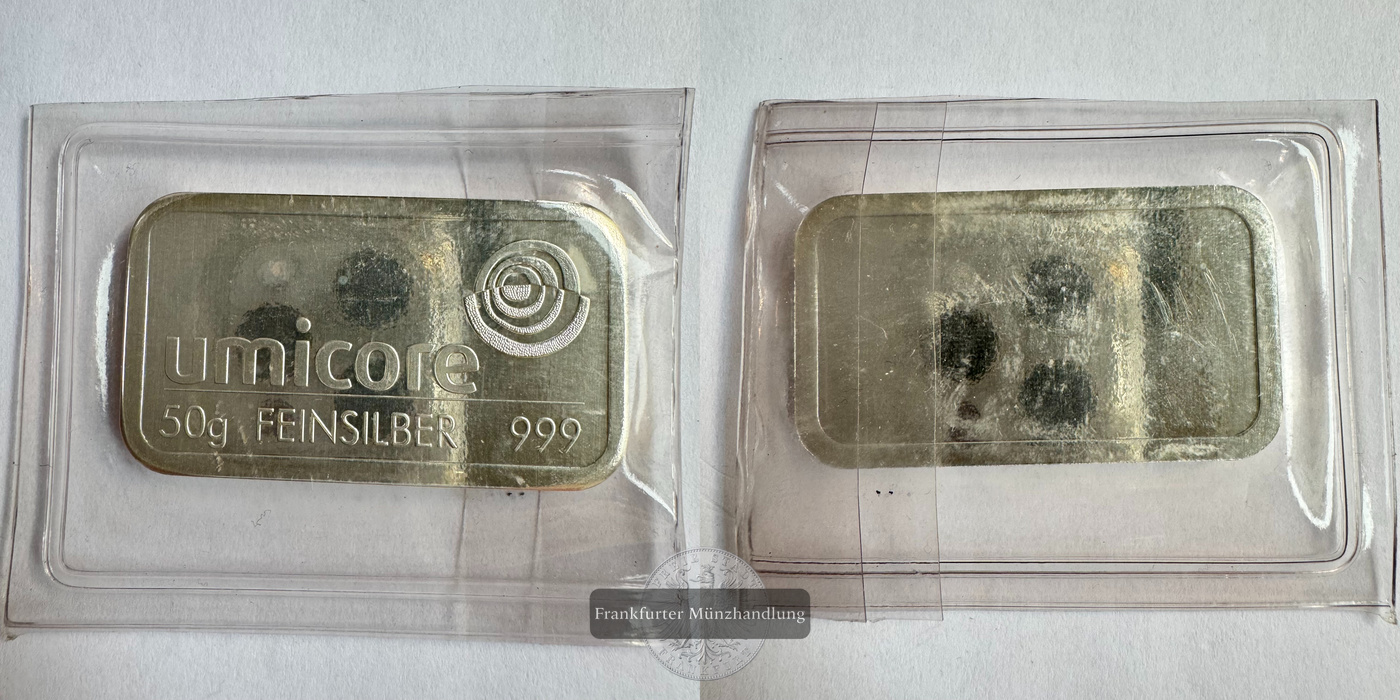  Umicore 50g Silberbarren 0.999er FM-Frankfurt Feinsilber: 50g   