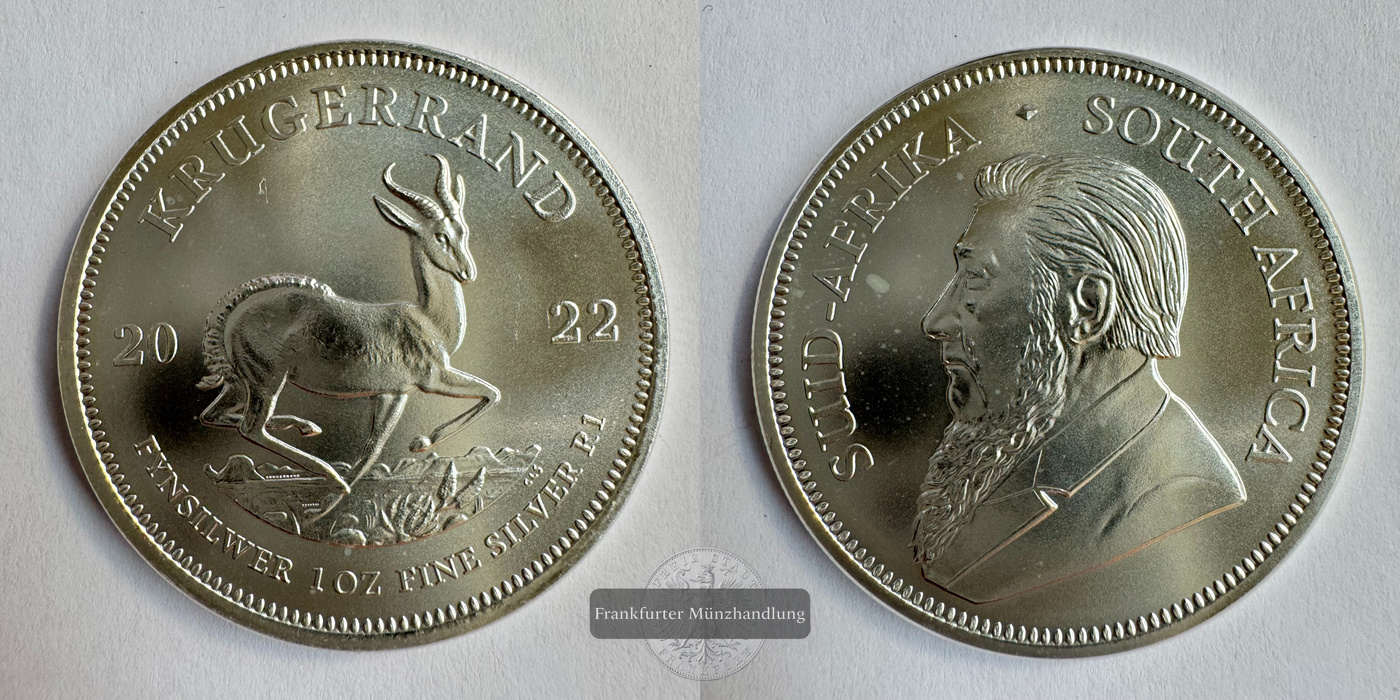  Süd Afrika. 1 Rand Silber-Krügerrand 2022 FM-Frankfurt KM#691 Feinsilber: 31,10g   