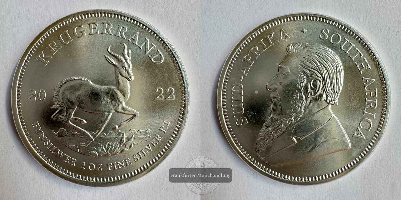  Süd Afrika. 1 Rand Silber-Krügerrand 2022 FM-Frankfurt KM#691 Feinsilber: 31,10g   