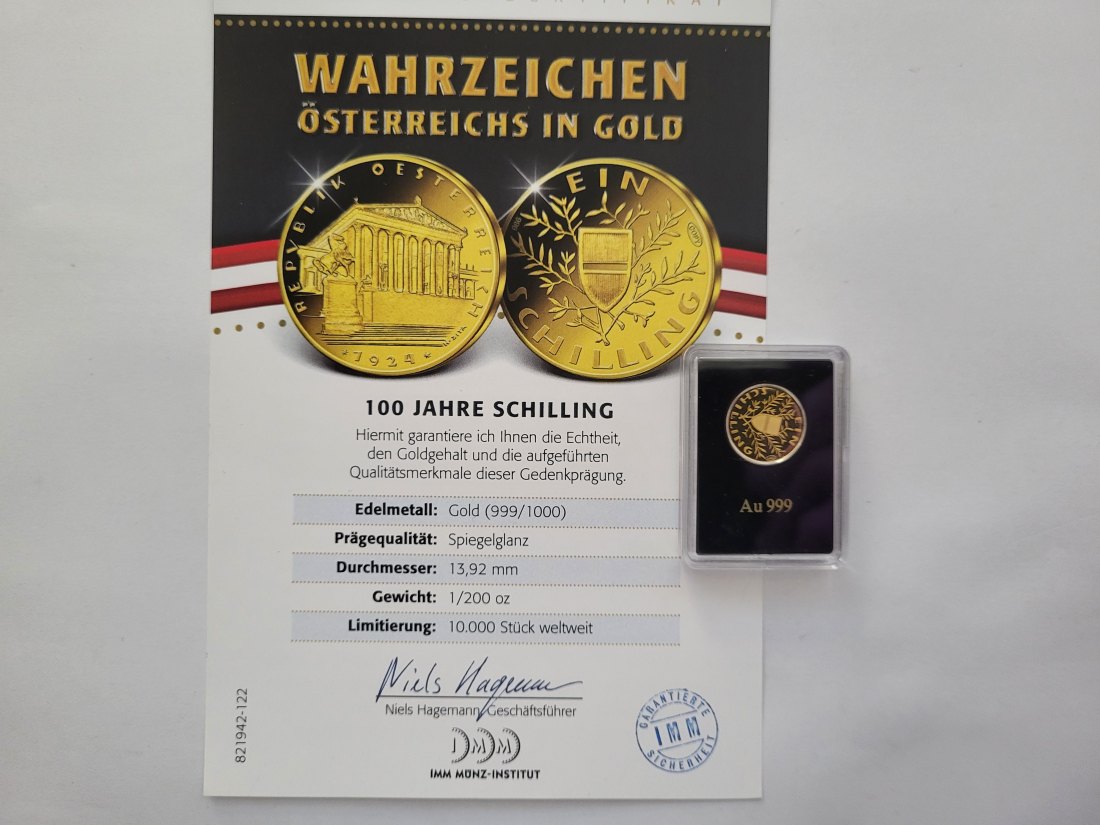  1 Schilling 1924 Goldmünze 1/200 Oz 999 Österreich Spittalgold9800 (5527   