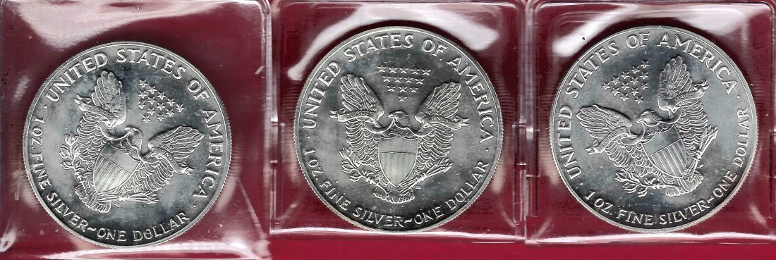  3x USA 1 D.Silver Eagle 1990 1 OZ Feinsilber Münzankauf Koblenz Frank Maurer AL 911   