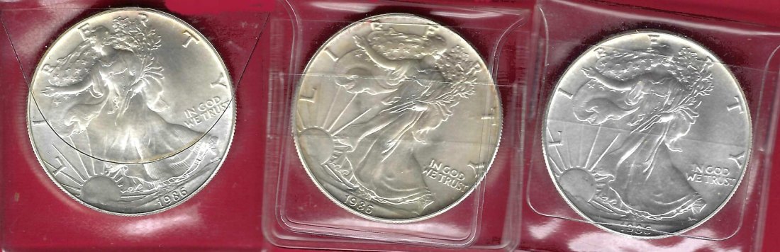  3x USA 1 D.Silver Eagle 1986 1 OZ Feinsilber Münzankauf Koblenz Frank Maurer AL 915   