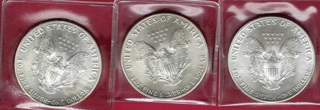  3x USA 1 D.Silver Eagle 1986 1 OZ Feinsilber Münzankauf Koblenz Frank Maurer AL 915   