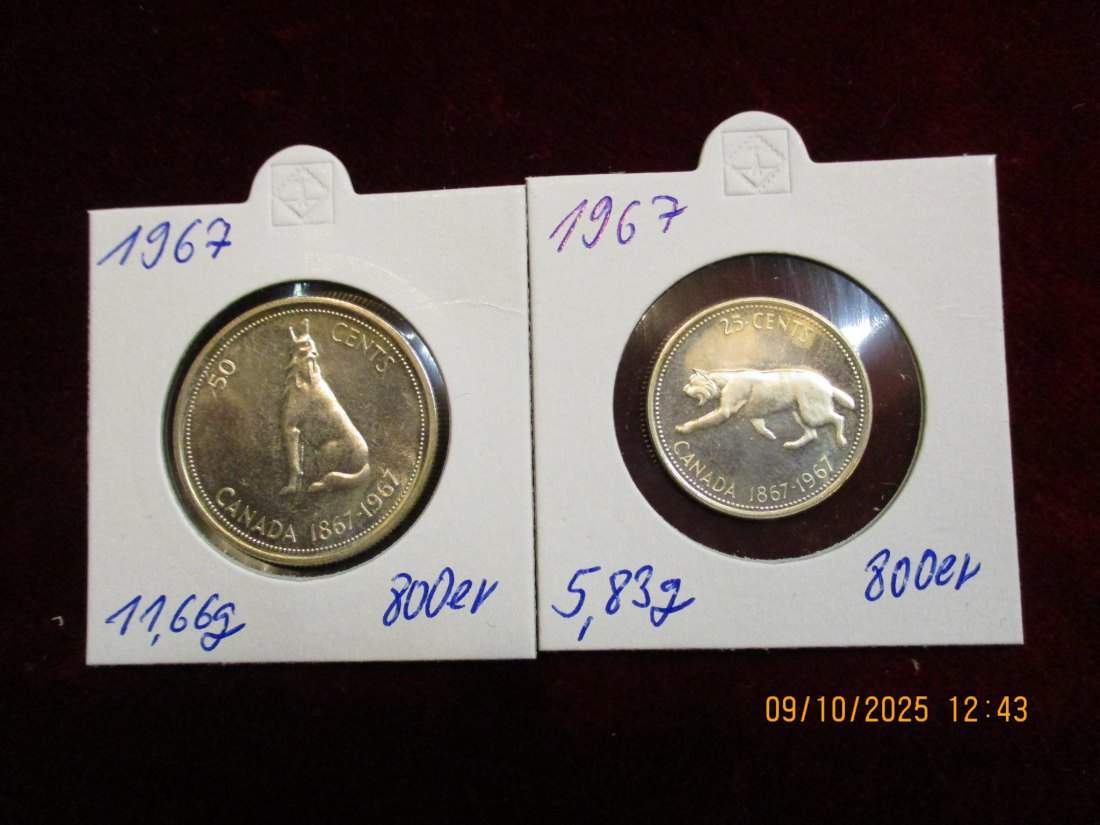  Kanada 50 & 25 Cent 1967 Metall: 800er Silber 17,49g   