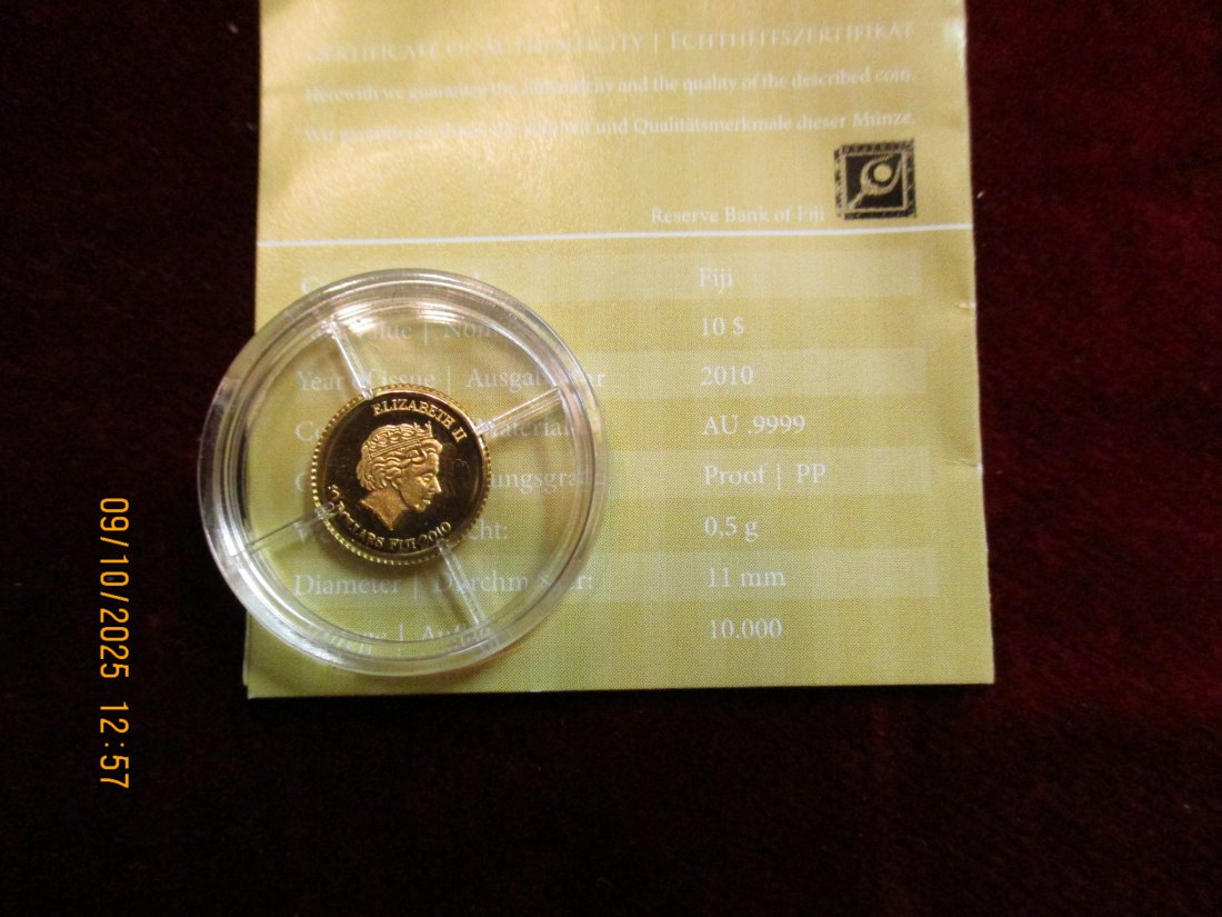 10 Dollars Fiji 2010 - 999,9er Gold 0,5g   