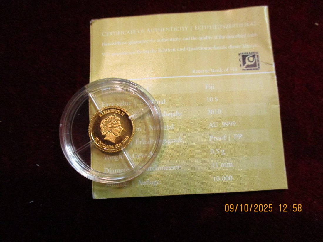  10 Dollars Fiji 2010 - 999,9er Gold 0,5g   