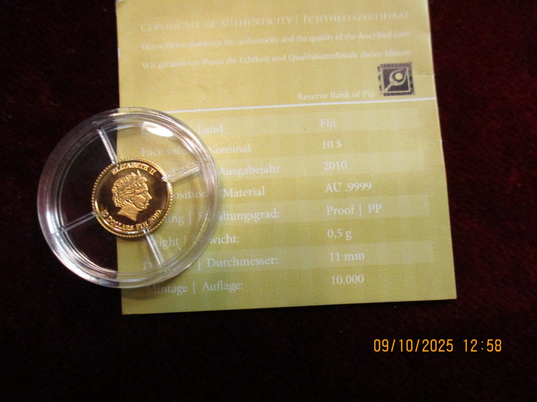  10 Dollars Fiji 2010 - 999,9er Gold 0,5g   