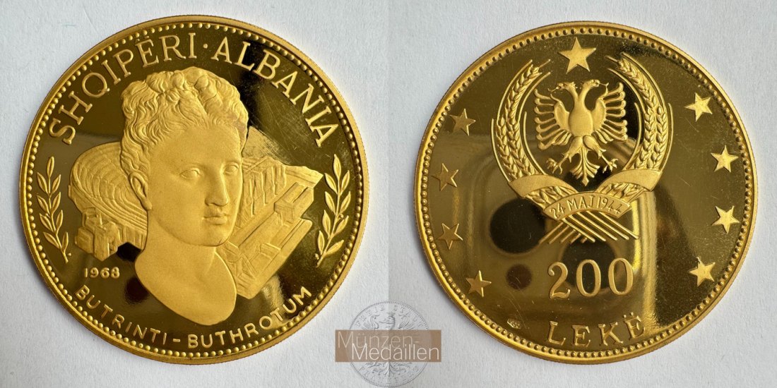  Albanien 200 Lekë (Buthrotum Ruins) 1968 (1968-70) MM-Frankfurt KM#55 Feingold: 35,54g   