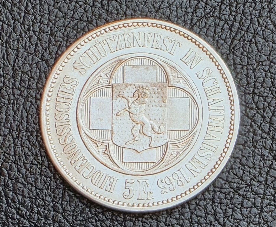  Schweiz Schützentaler 5 Franken 1865 Eidgenössisches Schützenfest Schaffhausen   